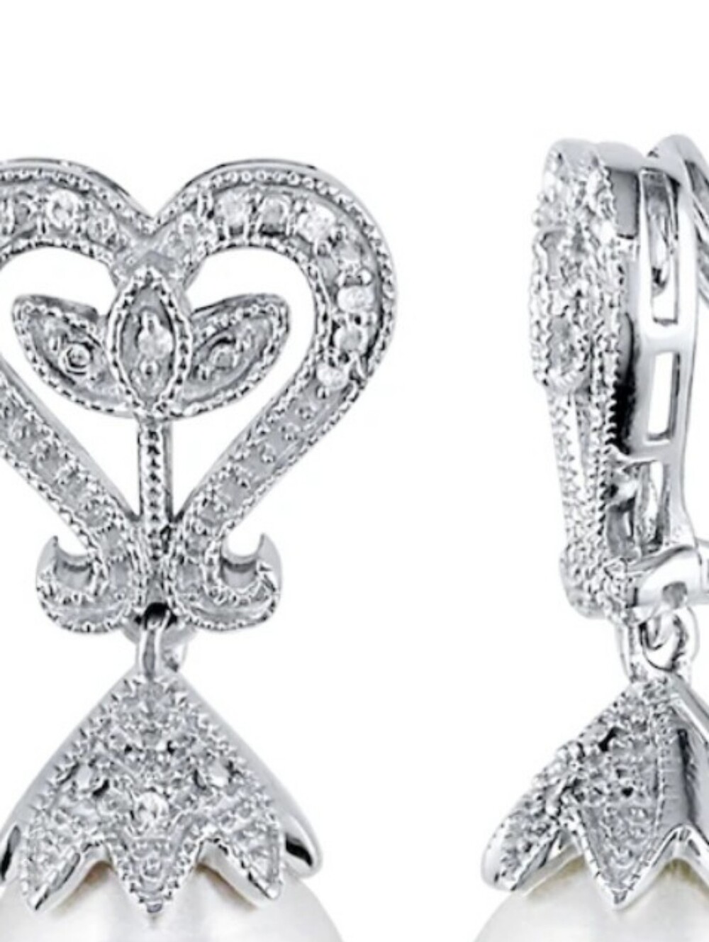 Pearl Source Cultured Pearl Earrings 1/20 ct tw Diamonds Sterling Silver/ BNIB - Picture 3 of 6